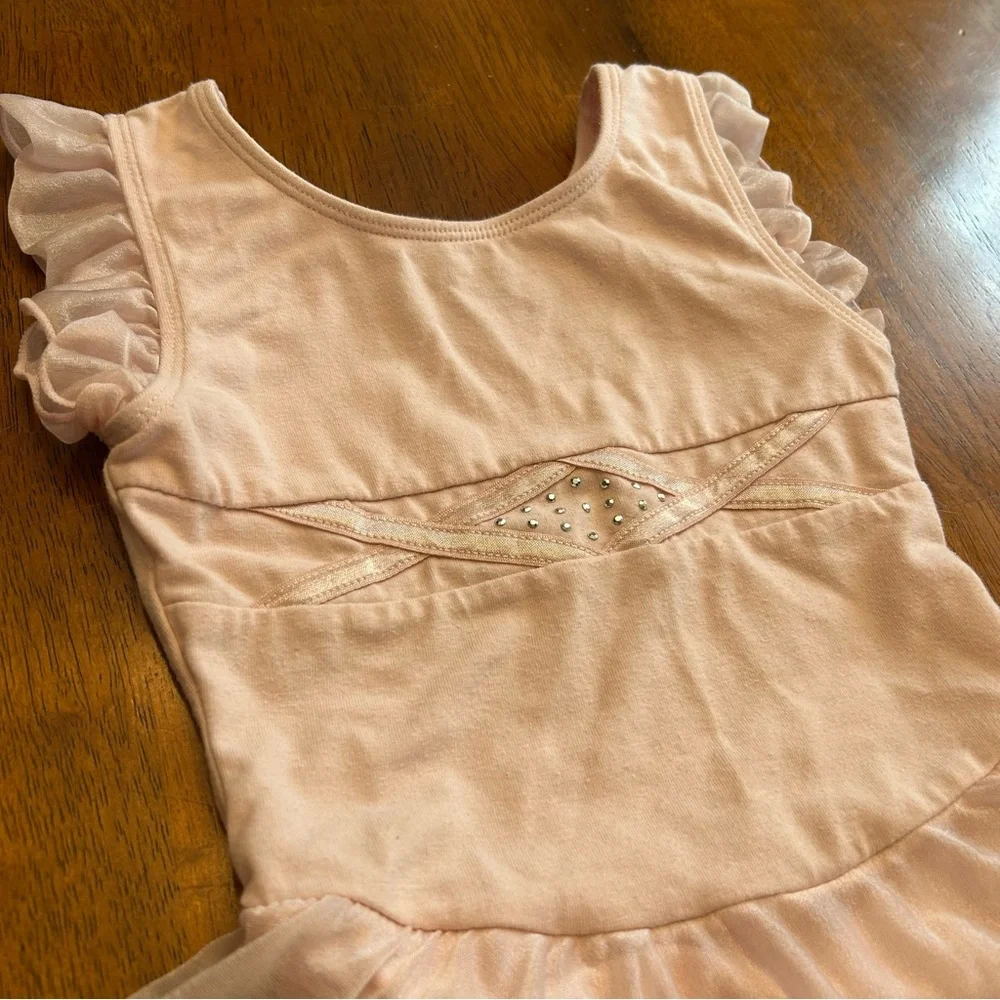 Danskin Freestyle Ballet Pink Dance Dress Leotard Girls XS 4/5 Flutter Sleeve